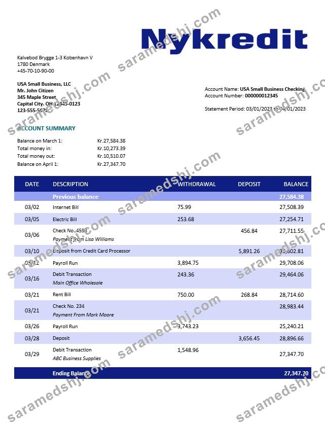 Nykredit Bank organization statement Word and PDF template